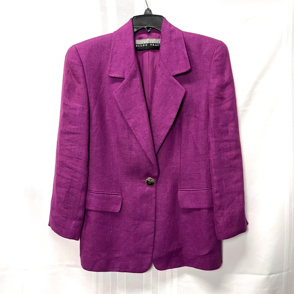 Linda Allard Ellen Tracy Jackets & Blazers - Ellen Tracy Magenta Purple Linen Blazer Jacket Women L Preppy Tailored Career